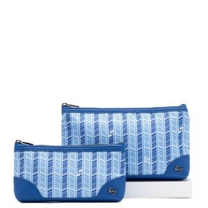 Lug Tootles Set of 2 Sapphire Blue Striped Cosmetic Pouch Set. NWT